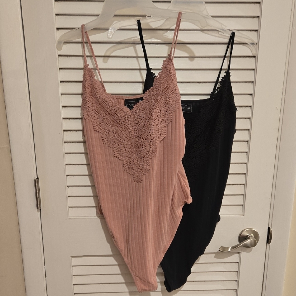 NWOT Lot of 2 Mauve and Black Lace Bodysuit Set